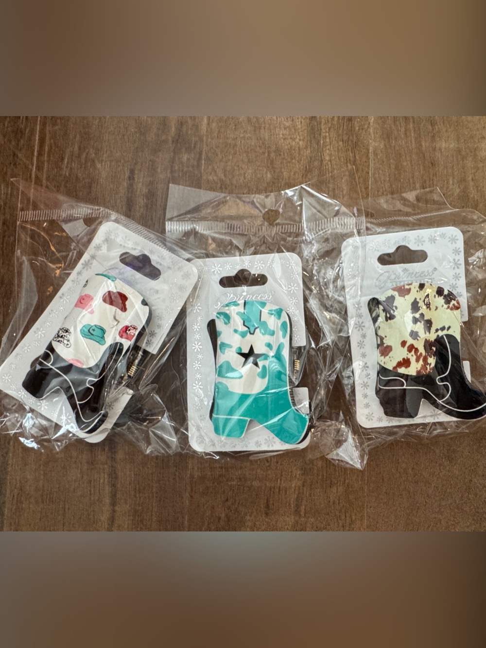 3 pc small BOOT Western hair clips - Teal, Cream, Multicolor